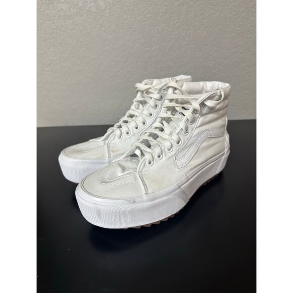 Vans Sk8 Hi Stacked High Top Platform Sneakers White Shoes Women 7 Skateboarding - Picture 3 of 16